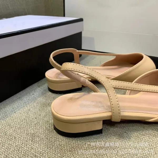 Chanel-inspired Two-Tone Block Heel Pumps Beige and Black Leather Shoes - 11