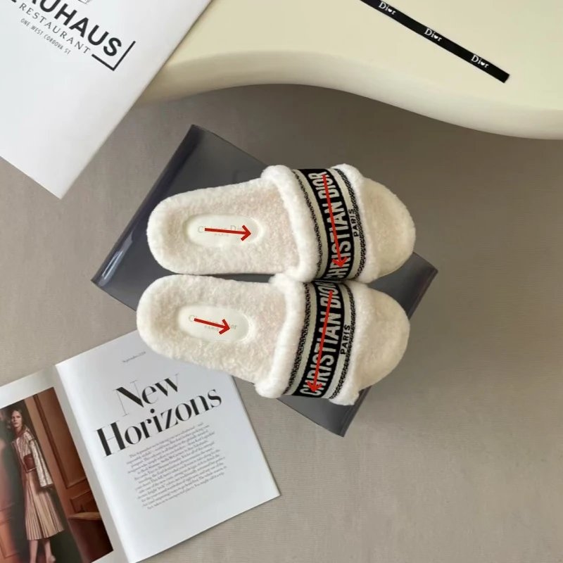 Dior B23 Faux Fur Slide Slippers White - 6