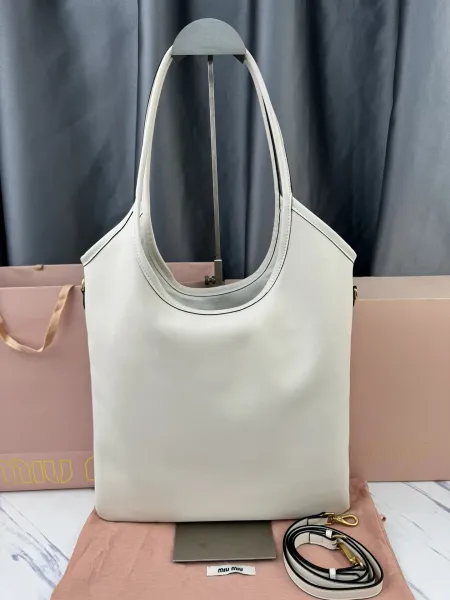 Miu Miu Logo-Embossed Distressed Brown Tote Bag - 32