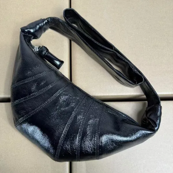 Design Crescent-Shaped Leather Hobo Bag in Cognac, Olive, and Silver - 7