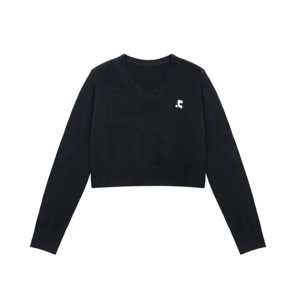 Saint Tears V-Neck Cropped Knit Sweater Black - 4
