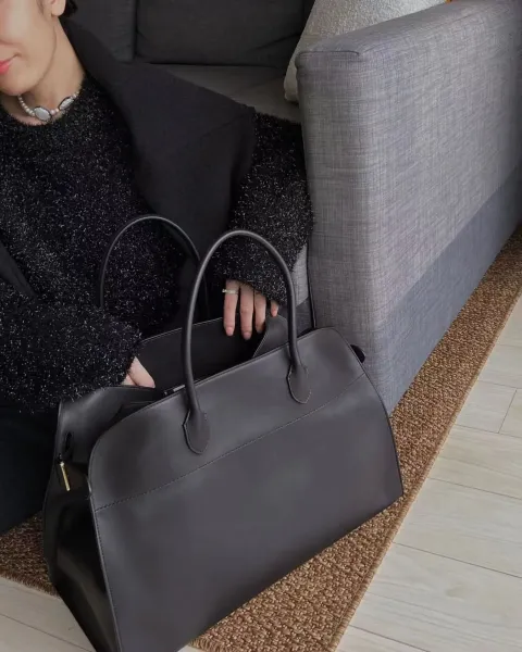 The Row Mini Soft Suede Beige Boston Bag - 9