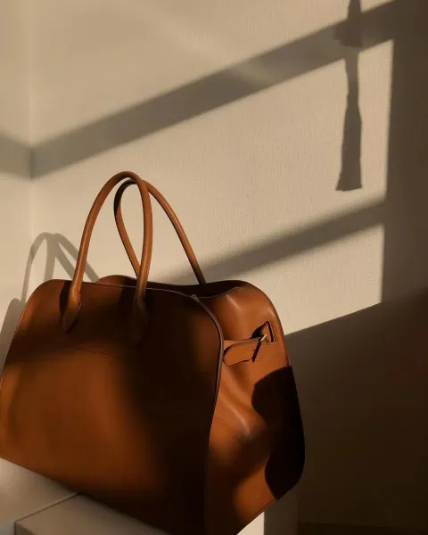 The Row Mini Soft Suede Beige Boston Bag - 17