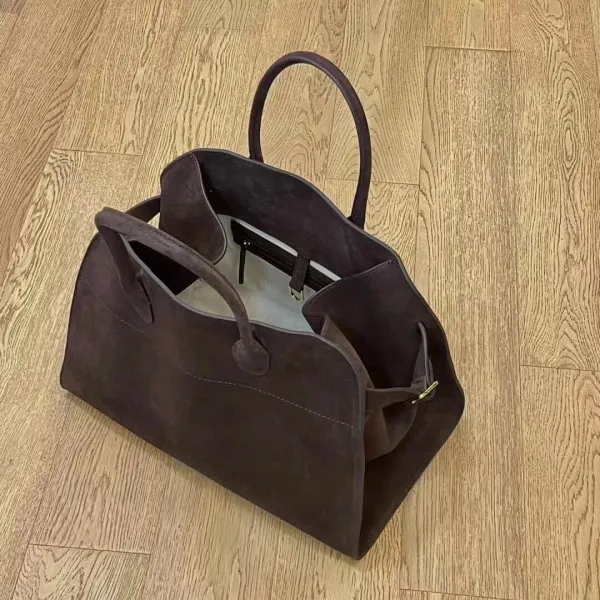 The Row Mini Soft Suede Beige Boston Bag - 25