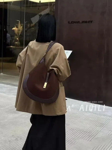 Ralph Lauren Hobo Bag Brown Suede with Gold Horse Logo Shoulder Bag - 13