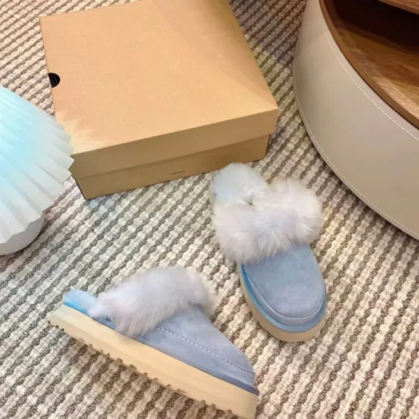 UGG Fluff Platform Slippers Beige Faux Fur Slippers - 7