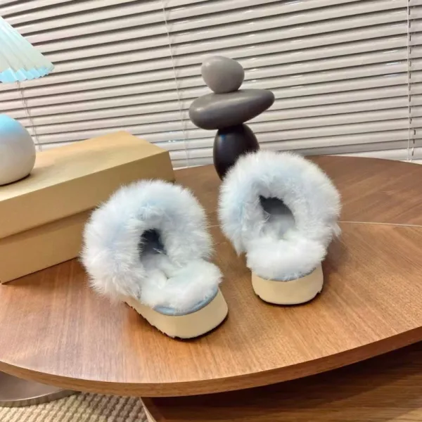 UGG Fluff Platform Slippers Beige Faux Fur Slippers - 8