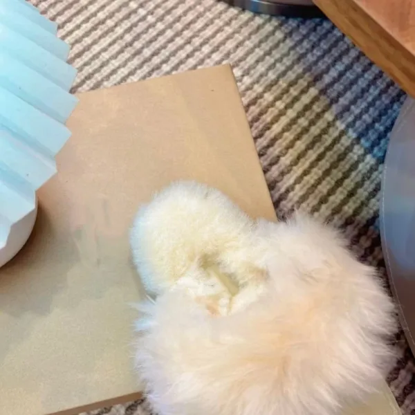 UGG Fluff Platform Slippers Beige Faux Fur Slippers - 19