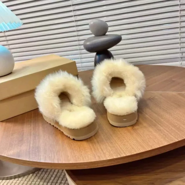 UGG Fluff Platform Slippers Beige Faux Fur Slippers - 26