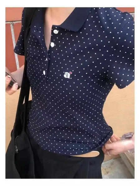 Aeae Polka Dot Gray Polo Shirt - 9