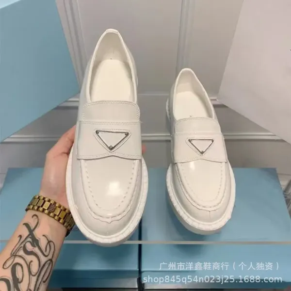 Prada Triangle Logo Loafers White Slip-On Shoes - 5