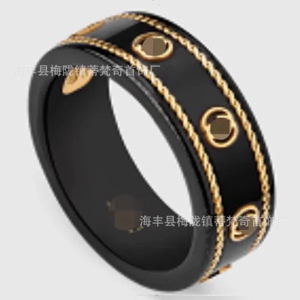 Ceramic Rope-Trimmed Ring with Gold Accents White Jewelry - 8