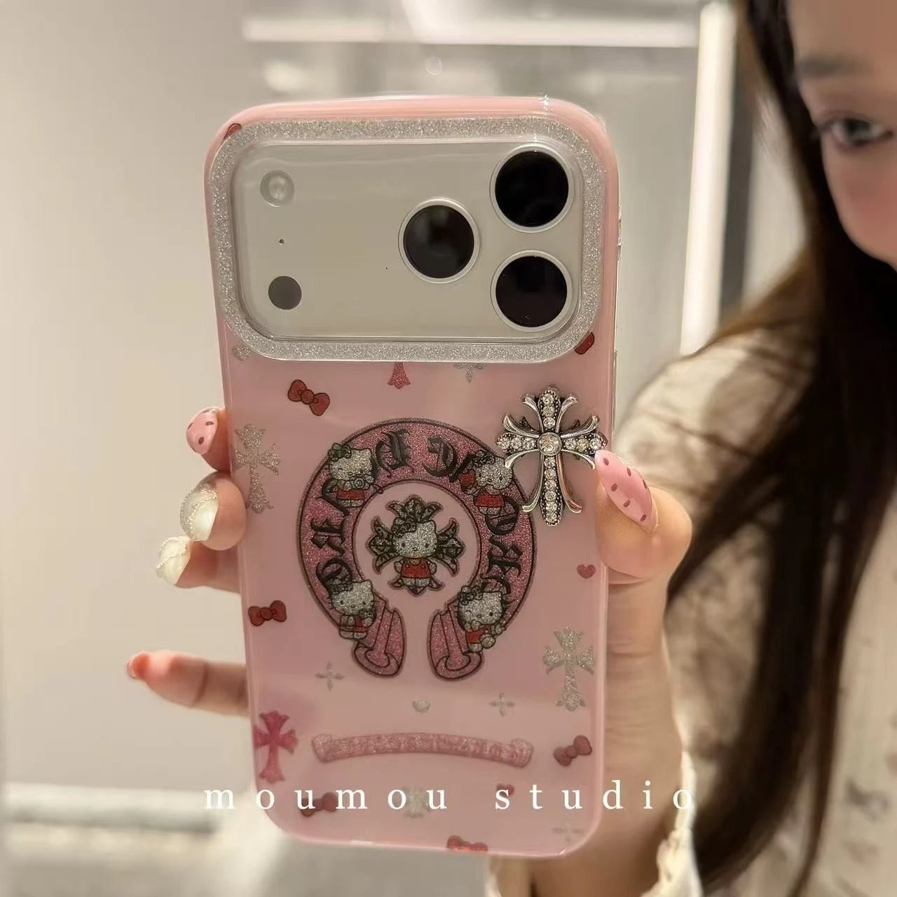 Hello Kitty x Chrome Hearts Inspired Custom Phone Case Orange Glitter Phone-Case - 5