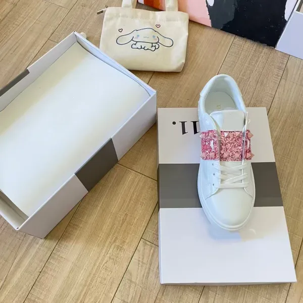 Valentino Garavani Rockstud Spike Crystal White Sneakers - 6