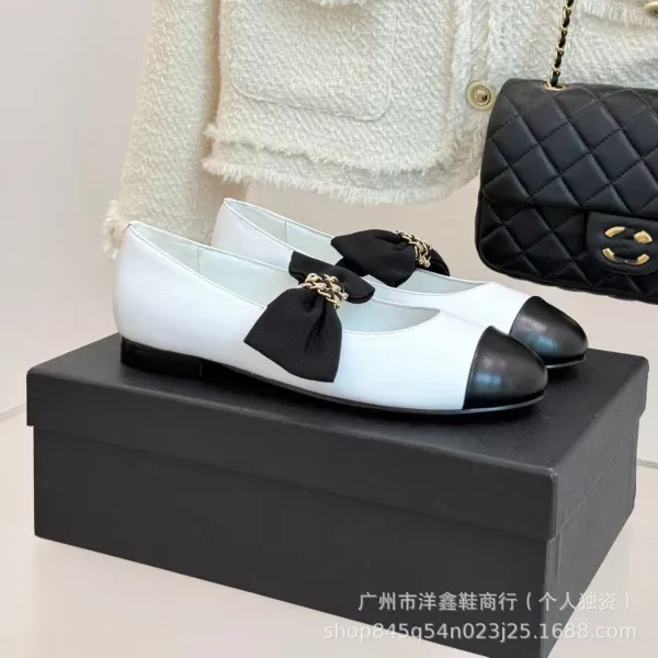 Chanel-inspired Two-Tone Bow Loafers Beige and Black Flat Shoes - 6