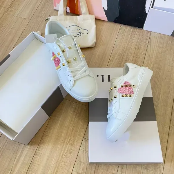 Valentino Garavani Rockstud Spike Crystal White Sneakers - 26