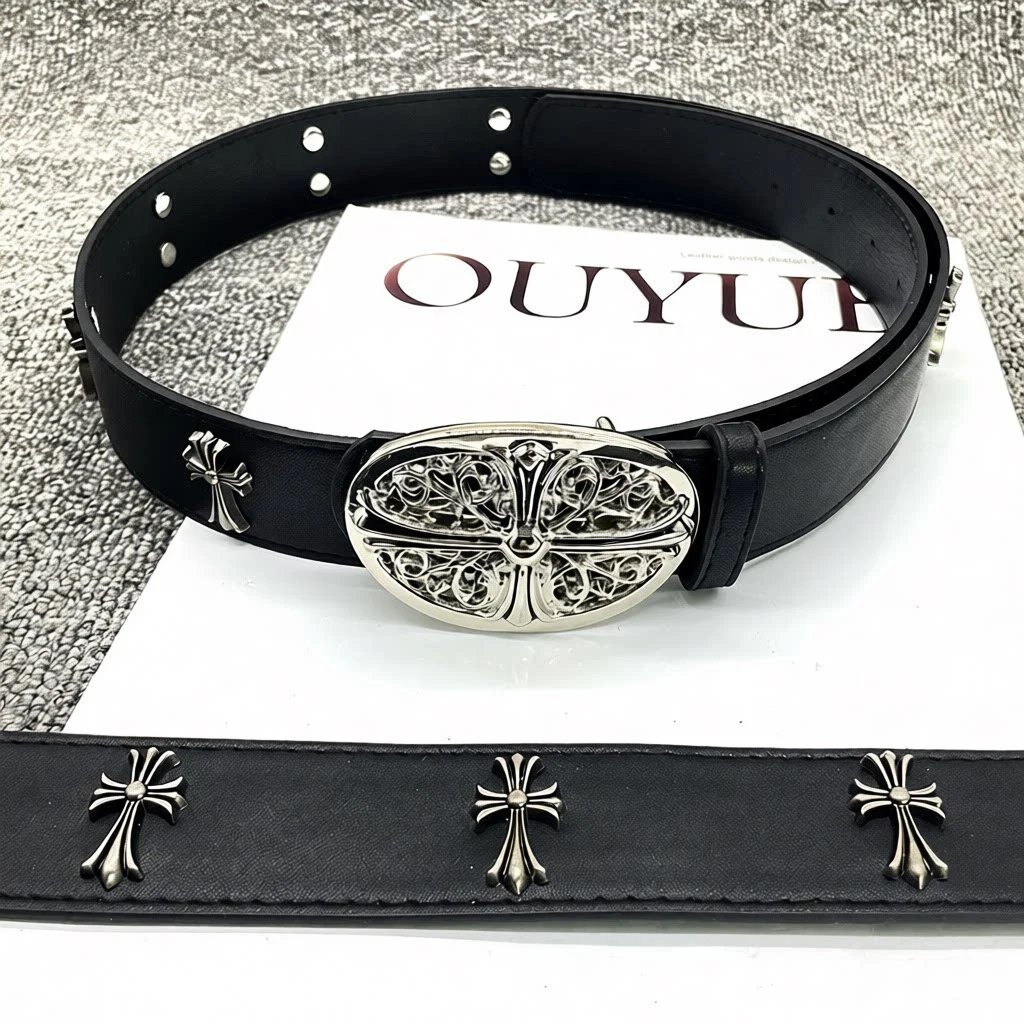 Chrome Hearts Cross Motif Leather Belt Black
