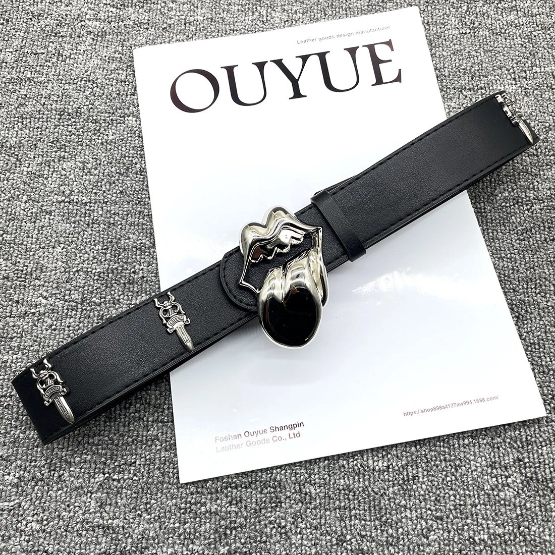 Ouyue Skull Buckle Leather Belt Black