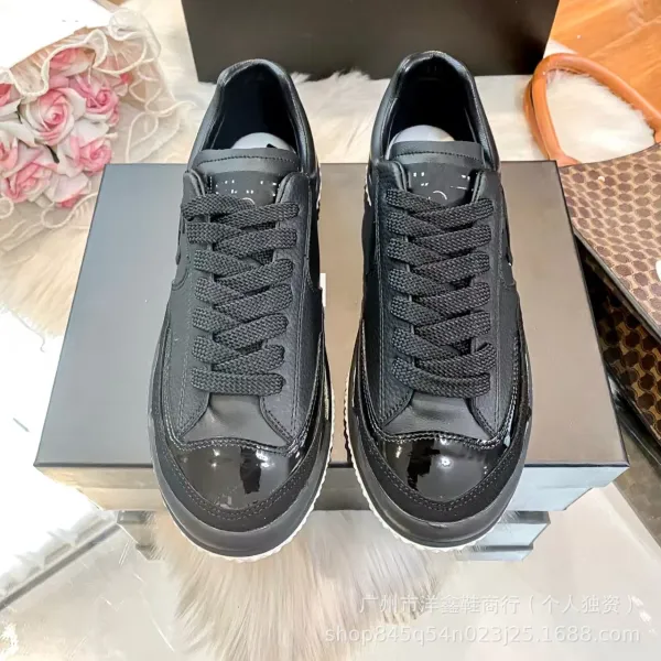 Chanel Tennis Classic White and Black Leather Sneakers - 19