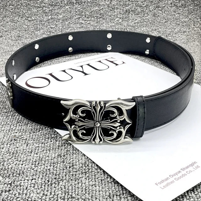 Unbranded Belts Cross-studded belt with ornate oval buckle product detail image 19