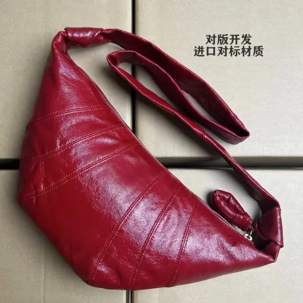 Design Crescent-Shaped Leather Hobo Bag in Cognac, Olive, and Silver - 11
