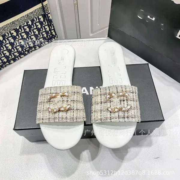Chanel Tweed CC Logo Slide Sandals Black Multicolor - 13