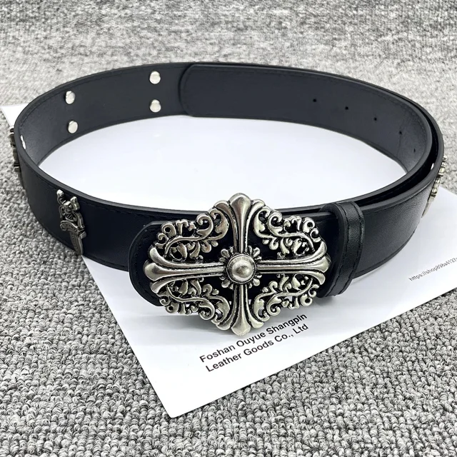 Unbranded Belts Cross-studded belt with ornate oval buckle product detail image 11