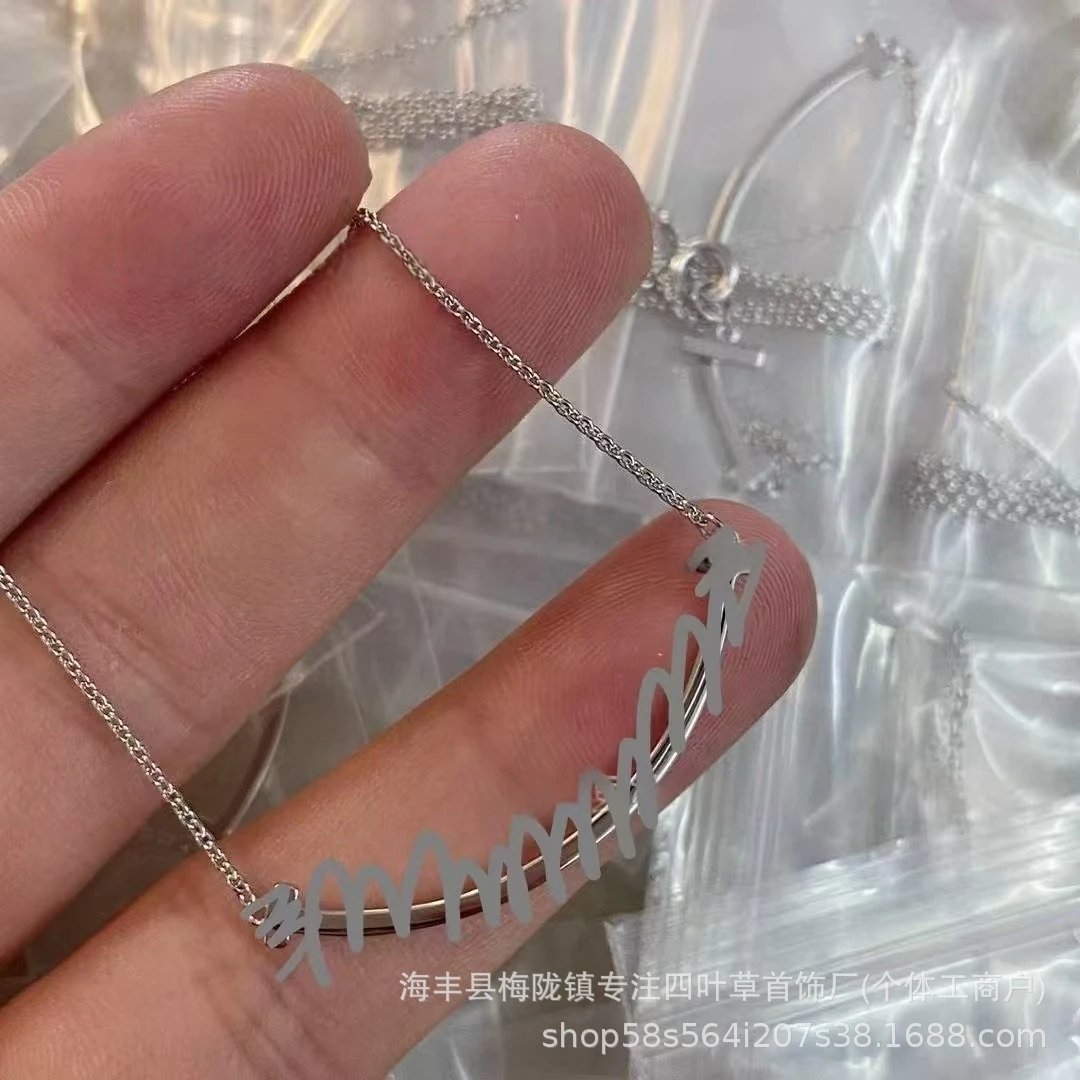 Custom Script Nameplate Necklace Silver Chain Necklace