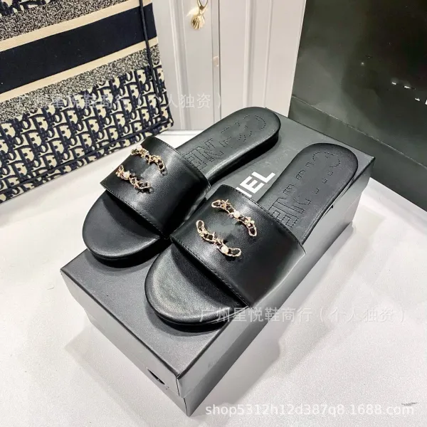 Chanel Tweed CC Logo Slide Sandals Black Multicolor - 6