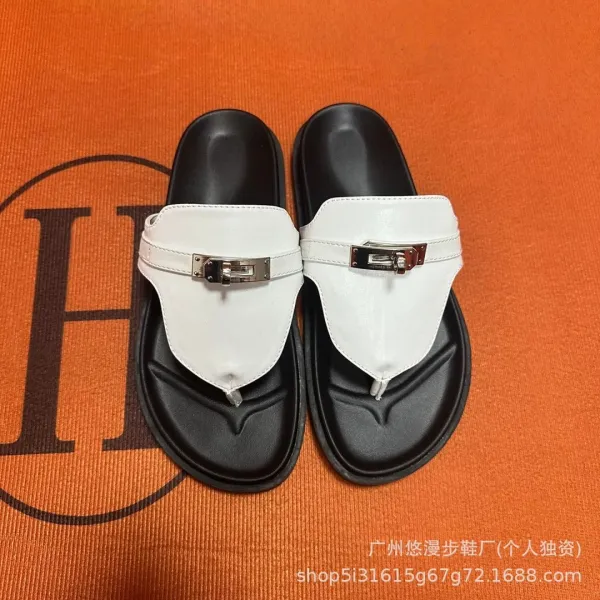 Hermès Oran Slide Sandals Black Suede with Palladium Hardware Slippers - 3