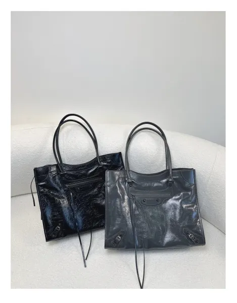 Balenciaga Mini City Bag Black Crinkled Leather Handbag - 17