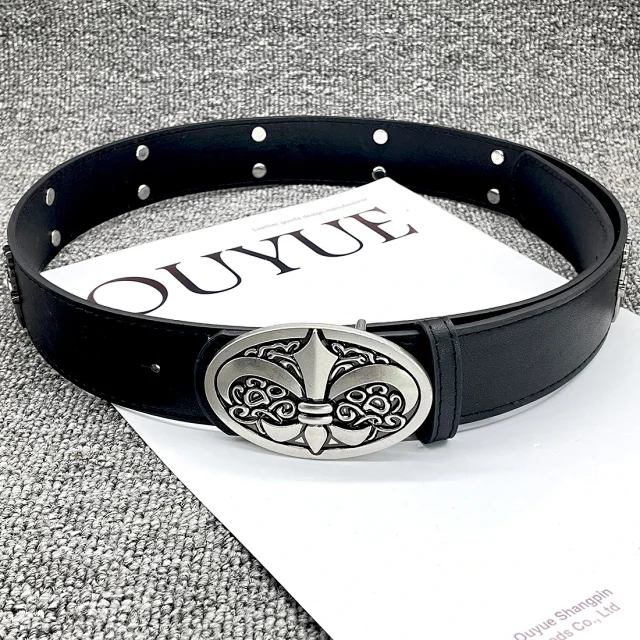 Unbranded Belts Cross-studded belt with ornate oval buckle product detail image 23