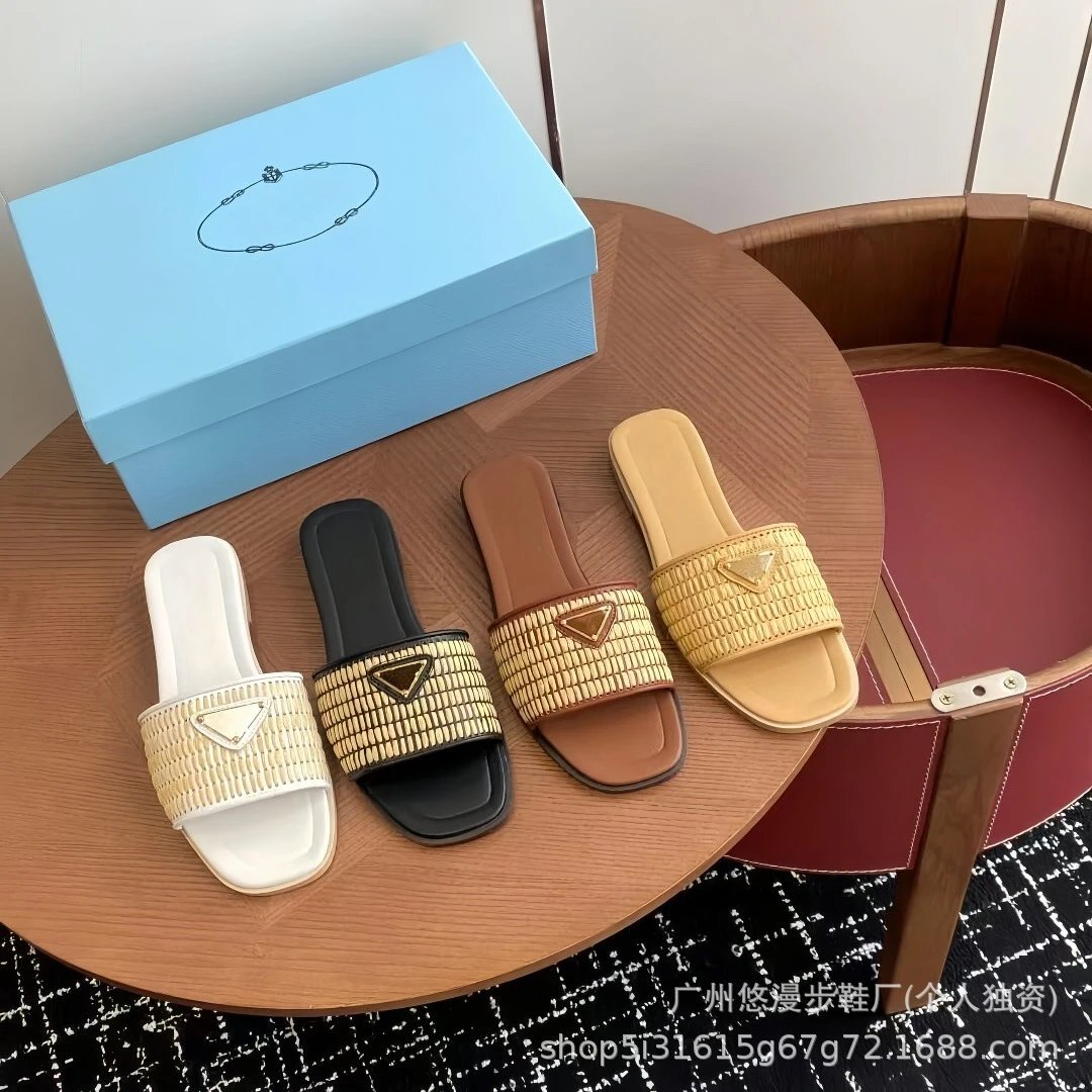 Unbranded Sandals Woven square-toe slide with triangle appliqué image 2