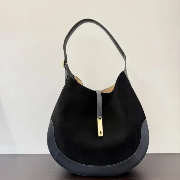 Ralph Lauren Hobo Bag Brown Suede with Gold Horse Logo Shoulder Bag - 17