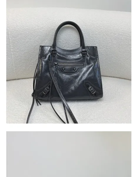 Balenciaga Mini City Bag Black Crinkled Leather Handbag - 27