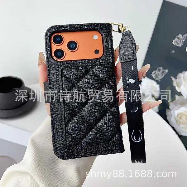 Chanel Classic Flap Phone Wallet Black Quilted Caviar Leather Phone Case - 8