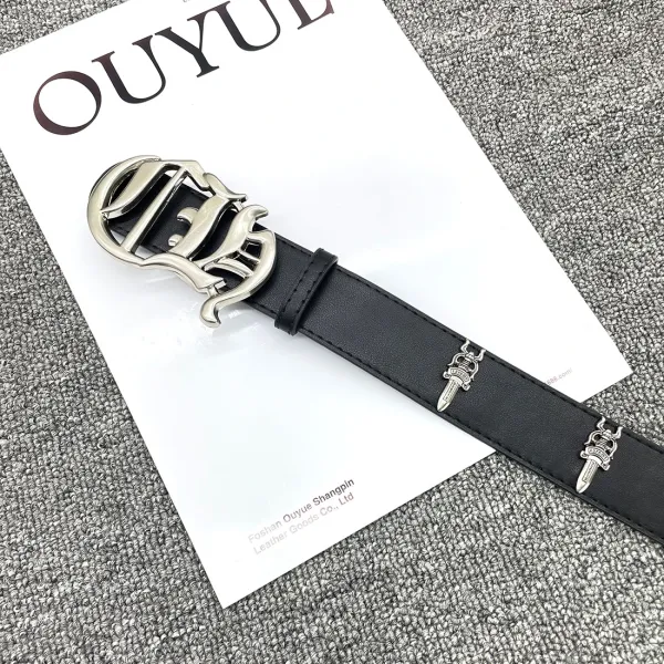OUYUE Ornate Cross Buckle Black Leather Belt - 35