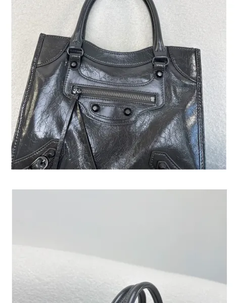 Balenciaga Mini City Bag Black Crinkled Leather Handbag - 32