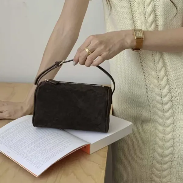 Minimalist Cylinder Handbag Black Leather Handbag - 21