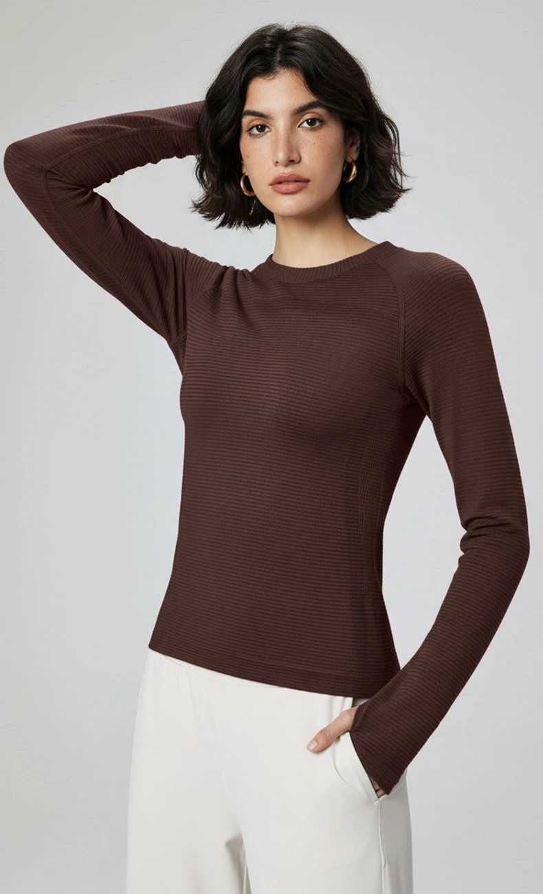 Creora Steamed Coffee Ribbed Base-Layer Top - 13