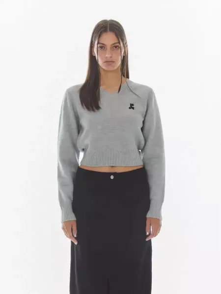 Saint Tears V-Neck Cropped Knit Sweater Black - 27