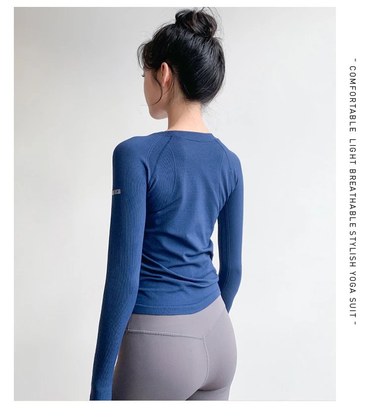 Alo Yoga Long Sleeve Ribbed Base Layer Navy Top - 7
