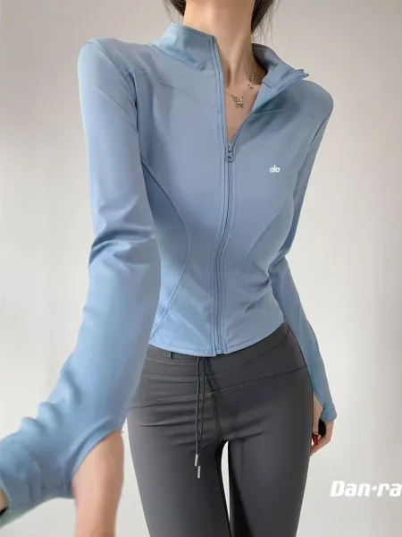 Alo Yoga Studio Zip-Up Long Sleeve White Activewear Top - 2