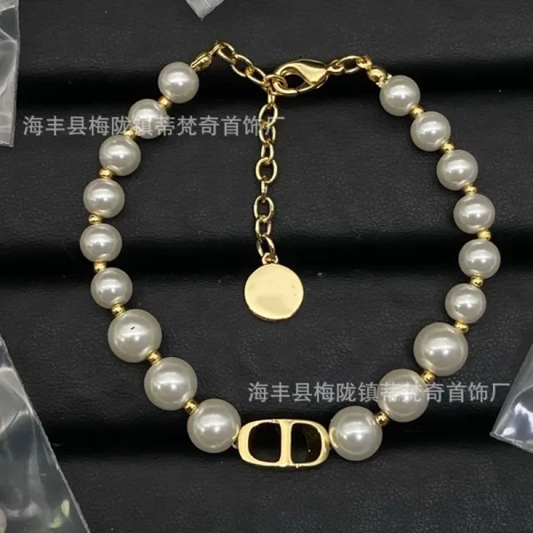 Dior-inspired Pearl & Crystal Cuff Bracelet Gold - 4