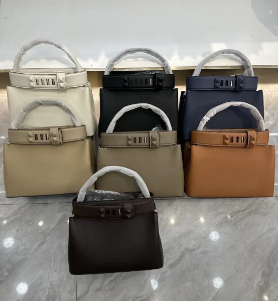 Valentino Garavani Rockstud Small Top Handle Bag Taupe Leather Handbag - 5