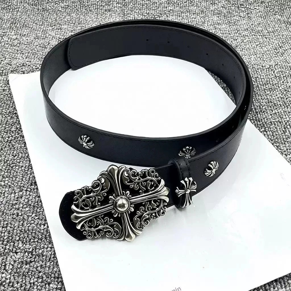 Chrome Hearts Cross Buckle Black Leather Belt