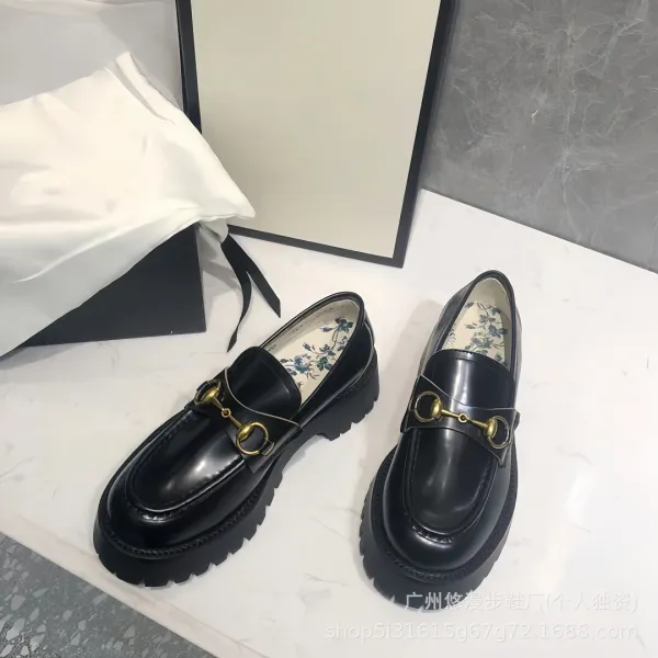 Gucci Horsebit Loafer Black Chunky Platform Leather Loafers - 2