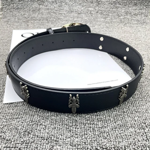 Unbranded Belts Cross-studded belt with ornate oval buckle product detail image 13