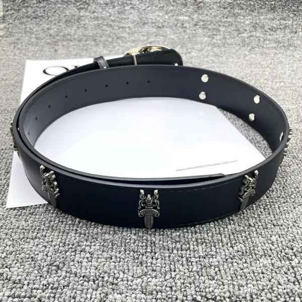 OUYUE Ornate Cross Buckle Black Leather Belt - 13