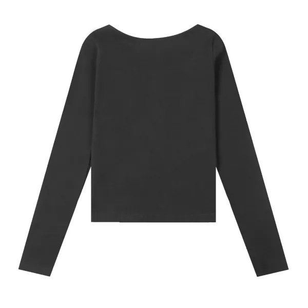 Read & Recreation Square Neck Long Sleeve Crop Top Black - 7